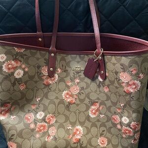 Coach Signature Floral Tote - Brown and Pink